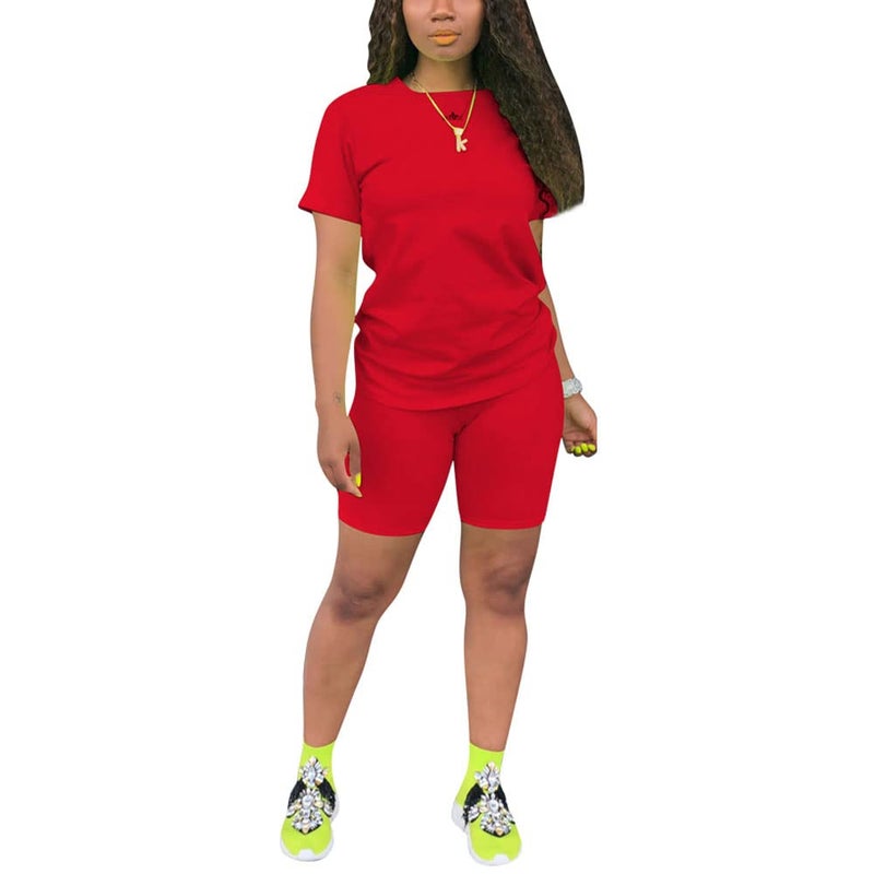 PINSV Women's 2 Piece Outfits Summer Printing Bodycon Short Pants Workout Sets Letter Red XL - Image 1